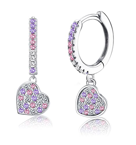 LOLIAS Plata Ley 925 Pendientes Aro Huggie con Corazón Mariposa Estrella Zirconia Cúbica Colorida Pequeños Pendientes Colgantes Aro Joyería para Mujeres y Niñas