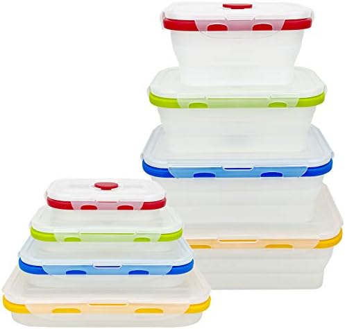 CARTINTS Collapsible Food Storage Containers with Lids, Reusable Silicone Food Containers, Silicone Bento Lunch Box, for Freeze or Store, Food Grade, Leakproof, Space Saving, Set of 4