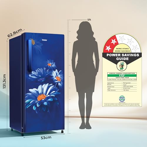 Haier 190 L 2 Star Direct Cool Single Door Refrigerator with Fast Ice Making, Easy Clean Back, Large Vegetable Box (HED-202TMHA-N, Marine Hilton, 2026 Model) 9 41VDIpP3zsL