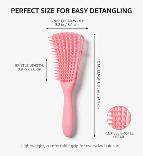 Image of INSIME Detangler hair brush for curly hair comb for Women Men & Kids | Comb for curly wavy hair Pain Free hair detangling brush | Curl brush for hair styling Dry & Wet hair brush | (Pink)