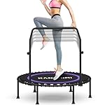 Kanchimi 450/550LBS Mini Rebounder Trampoline for Adults with Bar, 40" /48" Fitness Trampoline Adjustable Foam Handle, Stable&Quiet Exercise Rebounder for Adults Indoor/Outdoor Workout(Purple, 550LBS)