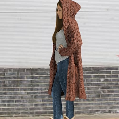 Women Hooded Long Cardigan Coat Casual Puls Size Cable Knit Open Front Oversized Cardigan Sweater with Pokects3