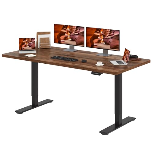 FitStand Dual Motor Standing Desk, Large Stand Up Desks, 79x31 Inches Electric Sit Stand Desks, 4 Memory Preset Adjustable Height Computer Table for Home Office with Splice Board (Brown)