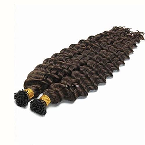 I Tip Hair 100 Strand Brazilian Wet And Wavy Curly Human Hair Microlinks Keratin I Tips Hair Water Wave (12inch 100Strand, Natural Color)