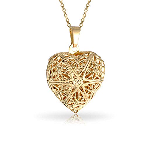 Bling Jewelry Vintage Style Filigree Star Heart Shape Aromatherapy Essential Oil Perfume Diffuser Locket Necklace for Women Teen 18K Gold Plated