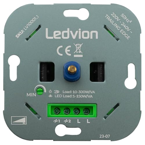 Ledvion LED Dimmer 3-250 Watt | 220-240V | Phasenabschnitt Universal | Drehdimmer Unterputz Dimmschalter Für Dimmbare LEDs | LED 3-250 Watt Und Halogen 3-300 W | Lampen von 0 auf 100% dimmen