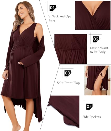 Image of Ekouaer Maternity Nursing Gown and Robe Set Labor Delivery Nursing Nightgowns for Breastfeeding Pregnancy Clothes