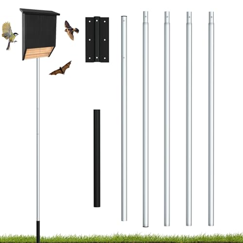 15 Aluminum Bat House Pole Telescoping Purple Martin House Pole 5-Section Design with 8-Hole Ground Socket for Wind Stability Complete Outdoor Bat Bird House Pole Kit