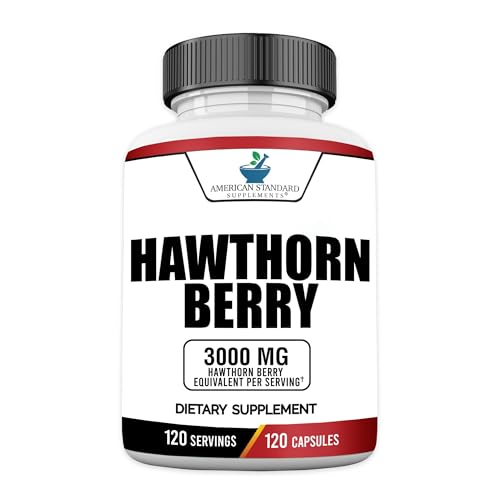 American Standard Supplements Hawthorn Berry 3000mg Per Serving, Made with Organic Hawthorn Berry Extract - Vegan, Gluten Free, Non-GMO, 120 Capsules, 120 Servings