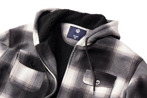 Image of TanBridge Men's Cotton Plaid Shirts Jacket Full Zip Fleece Flannel Sherpa Lined Hoodies Heavyweight Hoodies Jacket for Men