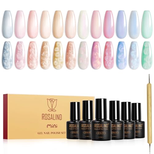 ROSALIND Cat Eye Gel Nail Polish - 12 Colors Cateye Gel Polish with Magnet Stick Sparkle Diamond Effect Soak Off UV Set Magic Magnetic Glitter Nail Art Collection Manicure 5ml