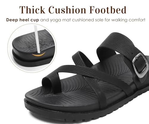 KuaiLu Womens Orthopedic Sandals With Comfortable Arch Support Cushion Yoga Mat Slides Fashion Summer Beach Flat Sandles Adjustable Open Toe Travel Outdoor Plantar Fasciitis Flip Flops US Size 5-114