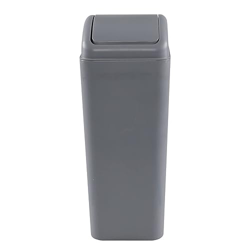 Cubo de basura de plástico con tapa giratoria, cubo de basura de 14 litros, 1 paquete (gris)