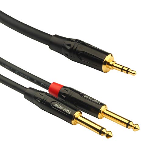 TOMROW 1/8 TRS Jack to Dual 1/4 TS Mono Stereo Y-Splitter Cable 3.5mm Aux to 6.35mm Breakout Path Cords Compatible for iPhone, iPod, Laptop, MP4, Speakers and Home Stereo Systems - 10 feet