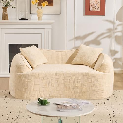 WEALTHOUSE Zakrzywiona sofa 2-osobowa z podłokietnikami i 2 poduszkami, nowoczesny design kanapy do salonu, sypialni, biura, wyściełana sofa kompresyjna z ergonomicznym zawieszeniem piankowym (beżowa)