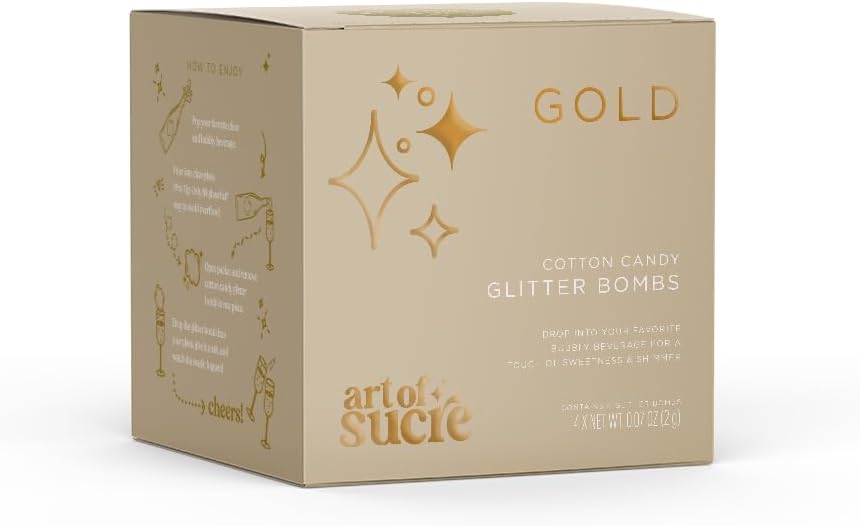 Art of Sucre Gold Cotton Drink Candy Glitter Bombs, Edible Glitter, Drop into Drinks, 4 Pieces