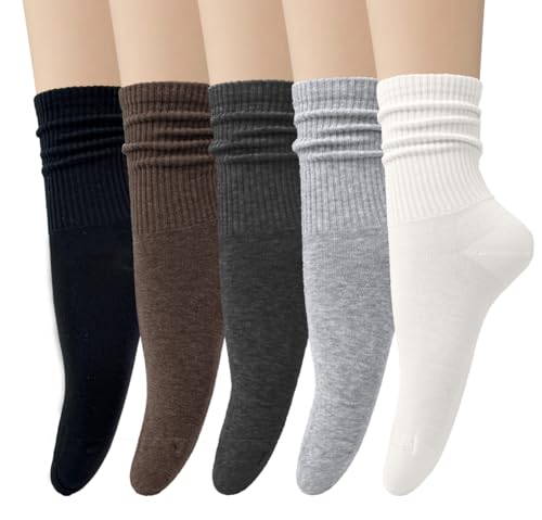 Loritta 5 Pairs Cotton Socks for Women Casual Comfy Crew Sock Stretchy Calf Slouch Boot Socks