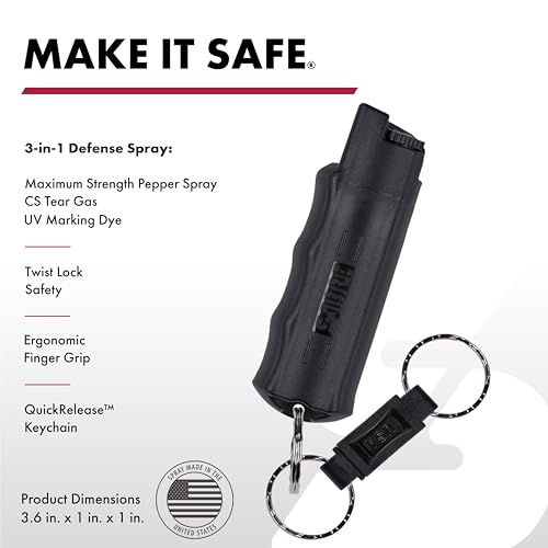 SABRE 3-in-1 Defense Spray – Pepper Spray, Tear Gas & UV Dye, Quick Release Keychain for Easy Carry, Finger Grip for Aim, 3X Longer Spray Time (Up to 10 Seconds), Max Police Strength, 0.54 fl oz - Image 3
