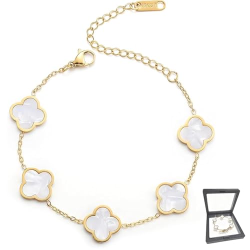 HESUSUSI Bracelet Trefle 4 Feuilles Femme, 18k Plaqué Réglables Bijoux Chanceux, Bracelet Acier inoxydable Élégant pour Fille Cadeau Saint-Valentin Fête des Mères Noël pour Jeune Fille
