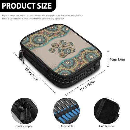 Image of Crochet Hook Case Vintage Dog Paw Crochet Hook Holder Portable Crochet Hook Storage Bag with Web Pockets Suitable for Crochet Needles /Knitting Accessories