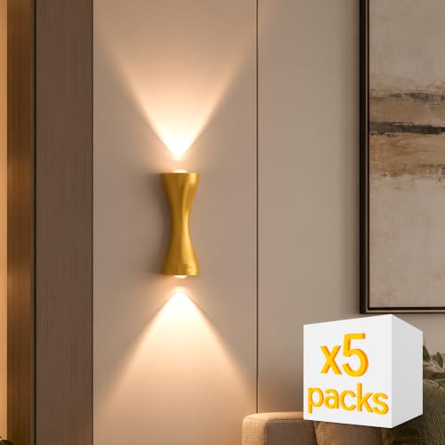 Image of Murphy Golden Axis 6W LED Up Down Wall Light | Warm White | Premium Gold Finish | Aluminium Body | Decorative Indoor Wall Lamp | 2 Year Warranty | Pack of 5