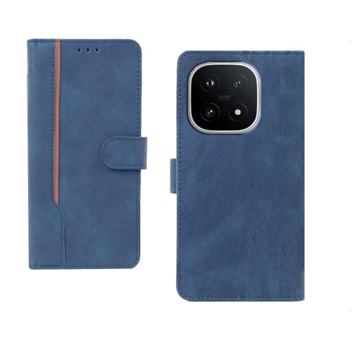 Image of amazon basics iQOO 15 5G Flip Cover | Card Pockets Wallet & Stand | Flip Cover for iQOO 15 5G (Blue with Beige Strip)