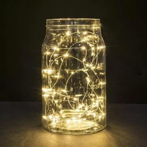 10 Fio De Fada Cobre Prata Com 20 LEDs A Bateria 3 Funções Amarelo