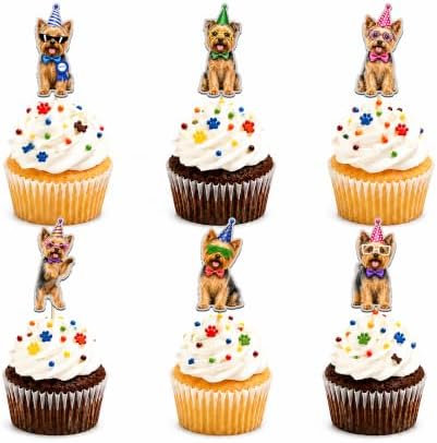 24Pcs Yorkshire Terrier Birthday Cupcake Toppers- Silver Glitter Dog Cake Toppers- Cute Puppy Party Decorations For Kids Adults Pet Lovers- Yorkshire Terrier Theme Birthday Supplies image 5