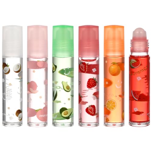 Minkissy 6pcs Lip Gloss Set Fruit Flavored Hydrating Lip Oil Set Moisturizing Lipsticks Transparent Lipsticks Oil Gloss with Roller Ball for Women and Girls 8ml