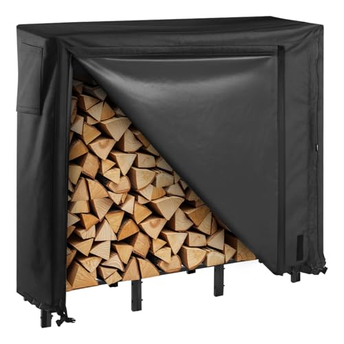 VEVOR Estante de Almacenamiento de Leña 122 x 32 x 118 cm Marco de Metal con Recubrimiento en Polvo Soporte de Leña para Exterior con Cubierta Carga de 181 kg para Chimenea, Terraza, Jardín, Negro