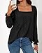 Okiwam Womens Long Sleeve Shirts Fall 2026 Square Neck Dressy Casual Blouses Eyelet Tunic Tops Fashion Outfits Clothes-M Black