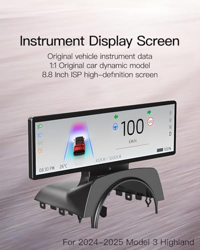 Image of 8.8 inch Smart LCD Display,Exclusive to 2024-2025 Model 3 Highland,Original Instrumentation Data /Carplay /Video Inputs,Safe Installation,No Broken /No Hole