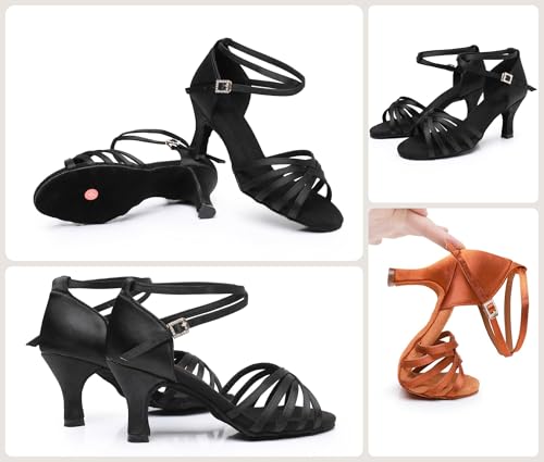 Rosefinch Women's Latin Dance Shoes Satin Professional Ballroom Salsa Practice Performance Wedding Dancing Shoes，Dance High Heels for Women Black（2.75 inch Heel） by Rosefinch - Used condition - Image 5