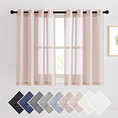 NICETOWN Semi Sheer Rich Linen Curtains Flax Texture, Grommet Vertical Thick Enough to Keep Privacy Sheer Window Treatment for Girl's/Princess Bedroom