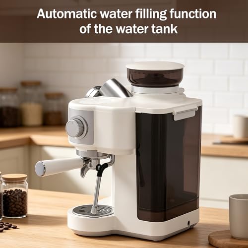 Image of Espresso Machine with Coffee Grinder, 20-Bar Professional Espresso Maker with Steam Wand, Fast Heating System, Removable Water Tank, Cappuccino & Latte Coffee Machine for Home Baristas
