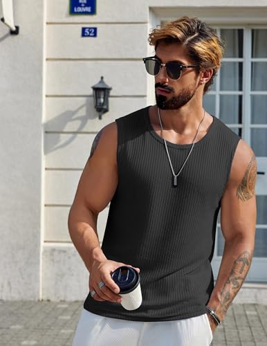 Image of COOFANDY Mens Casual Tank Tops 2 Pack Waffle Knit Sleeveless Shirt Breathable Tank Shirts Summer Muscle Tee