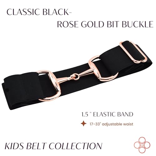 Kids 1.5 inch Elastic Equestrian Belt, Horse Riding Belt with Rose Gold Bit Buckle2
