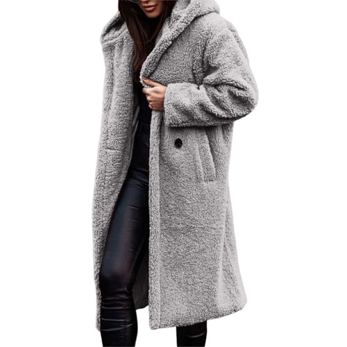 Manteau à capuche en polaire synthétique pour femme - Veste longue chaude et confort