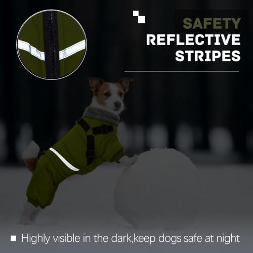 Image of BRKURLEG Dog Winter Coat with Harness Built in, Winter Dog Jackets for Small and Medium Dogs, Small Dog Snowsuit Reflective Windproof Cold Weather Dog Coat, Dog Warm Fleece Coat, Army Green, L