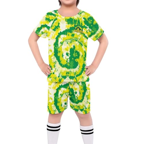 ORGYPET Youth Soccer Jerseys for Boys Children's Football Suit Flexible Casual 2024 Trendy Children's Football Suit Soccer Uniforms for Boys Long-Lasting Coolness, Brazil Tie Dye, M