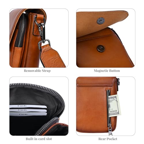 Image of HESHE Small Leather Crossbody Bag for Women RFID Phone Purse with Card Slot | Anti Theft,Genine Leather,Wide Adjustable Strap,Multi-Pocket Fits 6.9 inch Phone Trendy Shoulder Cross Body Bag for Daily,Travel