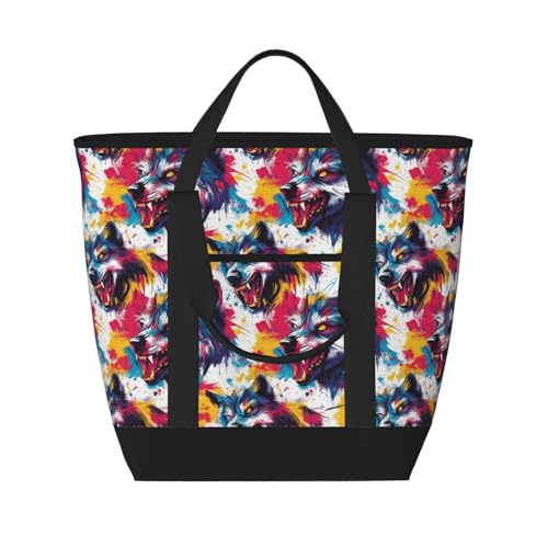 Sac isotherme pour courses loup coloré pour pique-nique et marché