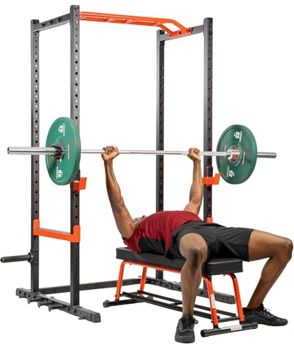 Image of Sunny Health & Fitness Power Zone Strength Rack Power Cage - 1000 LB Weight Capacity, Spotter Bar, Angled Pull-Up Bar, J-Hooks, Resistance Band Pins, Optional LAT Pull Down