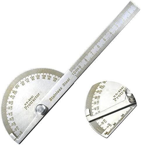 Woodworking Protractor 10cm Stainless Steel 0-180 Degree Angle Ruler Detachable Rotary Round Head Protractor Universal Goniometer Angle Finder Tool for Carpenter Painting Drawing Measuring