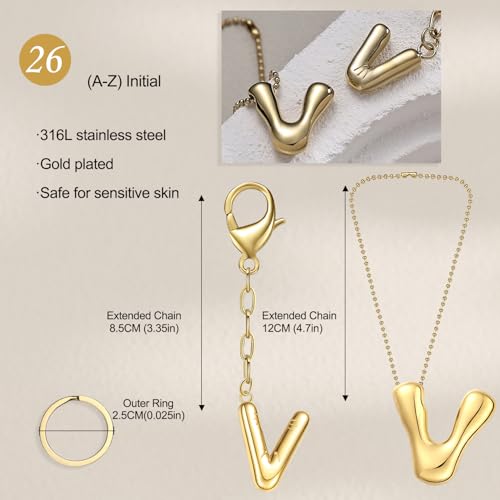 COTATI Gold Plated Bubble Letter Keychain for Women Initial Monogram Pendant Charm Keychains for Bag Handbags Purse
