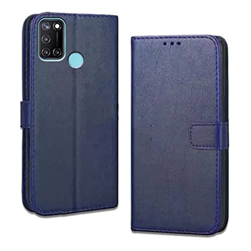 Image of Inside Rubber TPU with Card Pockets Magnetic Closure Protection Compatible with Realme C17, RMX2101 (Blue)