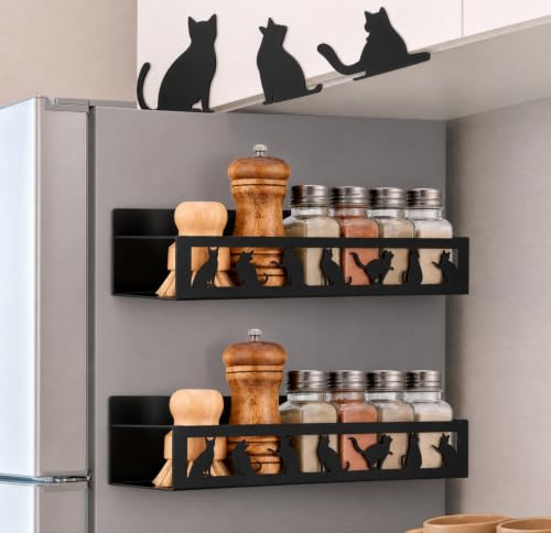 Beeveer 2 Pcs Magnetic Spice Rack for Refrigerator, Black Cat