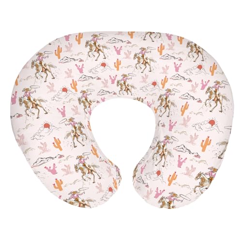 Cute Pink Cowgirl Nursing Pillow Covers for Girl Western Cowgirls Horse Cactus Mountain Sunset Nursery Slipcovers for Breastfeeding Pillows Wild West...