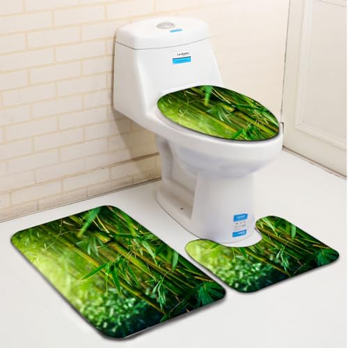 Badezimmerteppich Set Bambuswaldgrün Badgarnitur 3 Teilig Mikrofaser Badematten Set rutschfest U FöRmige Duschvorleger Super weich, Schnell Trocknend WC-Garnitur Teppich – Bild 4