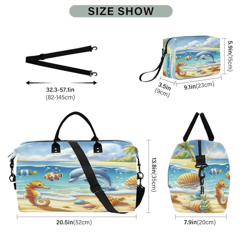 ​​Large Foldable Travel Duffel Bag, Waterproof Gym Bag for Men & Women, Carry-On Luggage Weekender Overnight Bag, Sunny Beach Sea Animal3